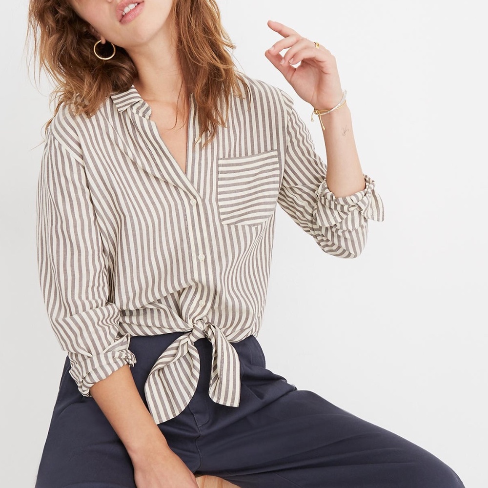 Madewell Tie-Front Shirt in Maitland Stripe Size S